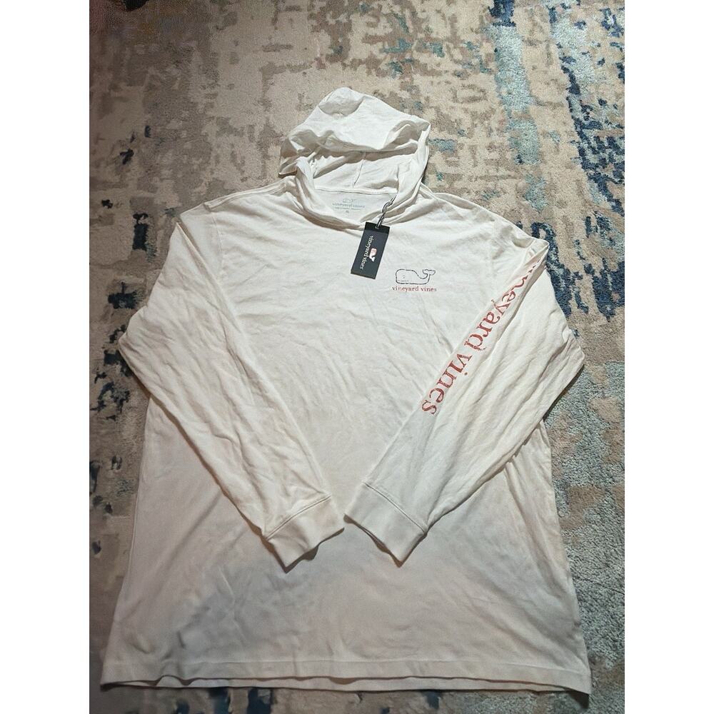 Vineyard Vines White Cotton Hoodie Men's XL Whale Logo Long Sleeve Pullover